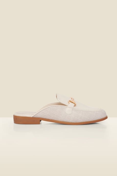 Ecru Gold Snaffle Trim Mule Loafer - Image 1