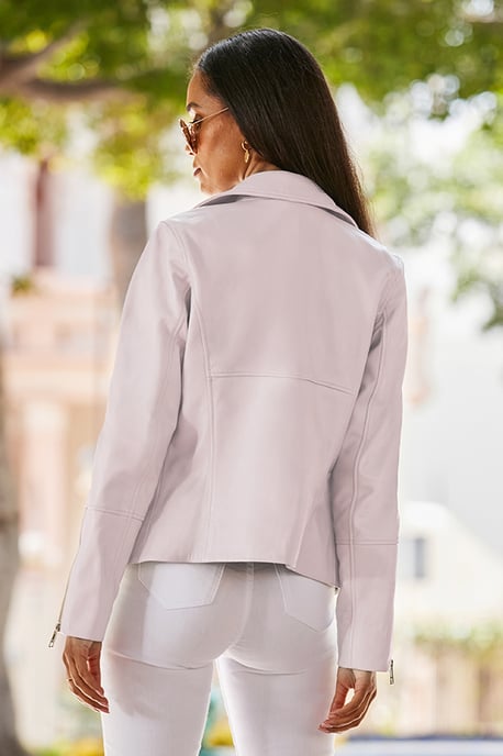 Soft Pink Leather Biker Jacket - Image 3