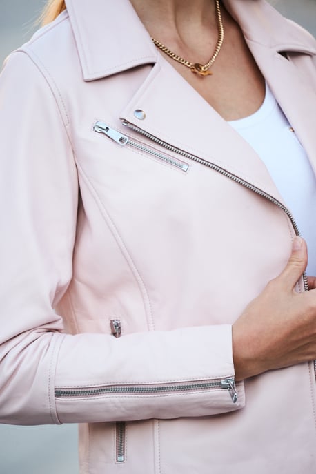 Soft Pink Leather Biker Jacket - Image 5