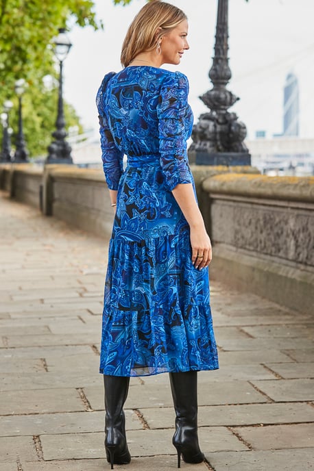 Blue Paisley Print Wrap Midaxi Dress - Image 3