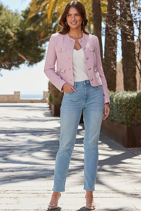 Soft Pink Boucle Jacket With Gold Buttons - Image 1