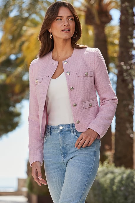 Soft Pink Boucle Jacket With Gold Buttons - Image 3