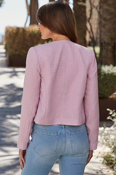 Soft Pink Boucle Jacket With Gold Buttons - Image 4