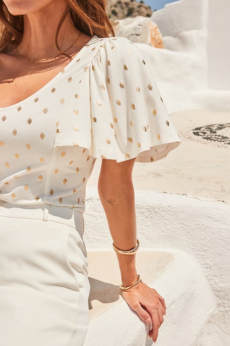 Ivory & Gold Metallic Fleck Print Top - Image 3
