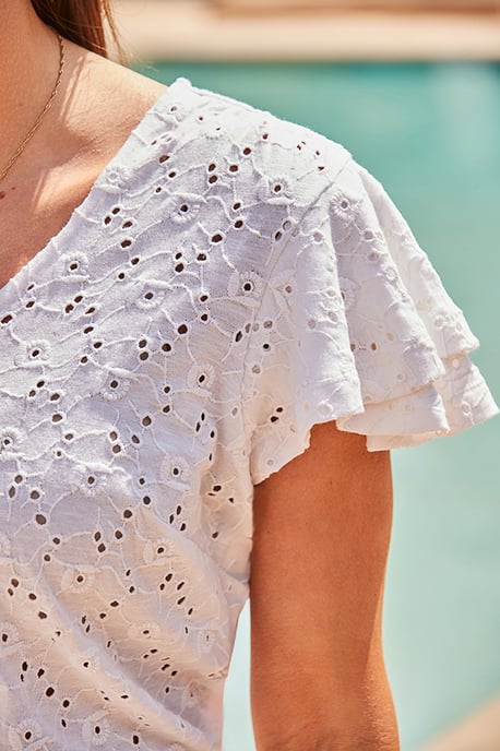 Ivory Broderie Anglaise Ruffle Sleeve Top - Image 4