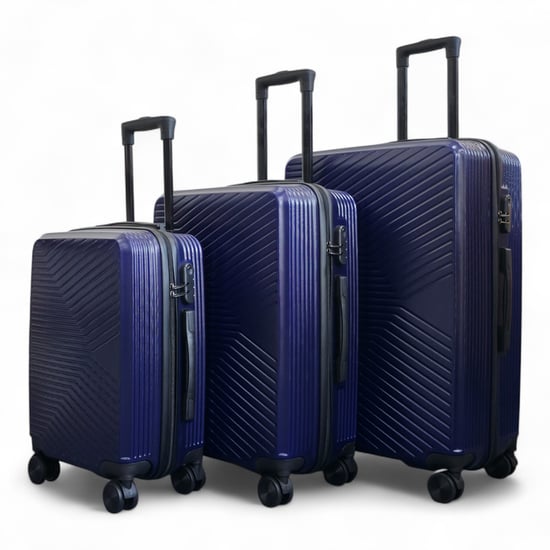 Hardshell Navy Blue Suitcase Robust 8 Wheel Cabin Luggage Case Bag - Image 5