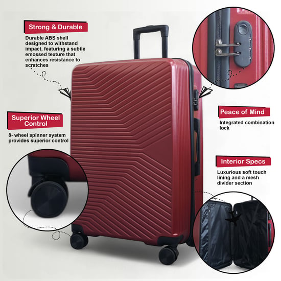Hardshell Red Suitcase Robust 8 Wheel Luggage Cabin Case Bag - Image 3