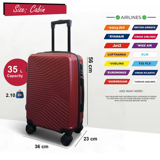 Hardshell Red Suitcase Robust 8 Wheel Luggage Cabin Case Bag - Image 5