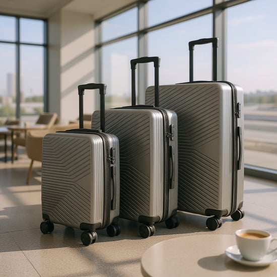 Hardshell Charcoal Grey Suitcase Robust 8 Wheel Cabin Luggage Case Bag Set - Image 1