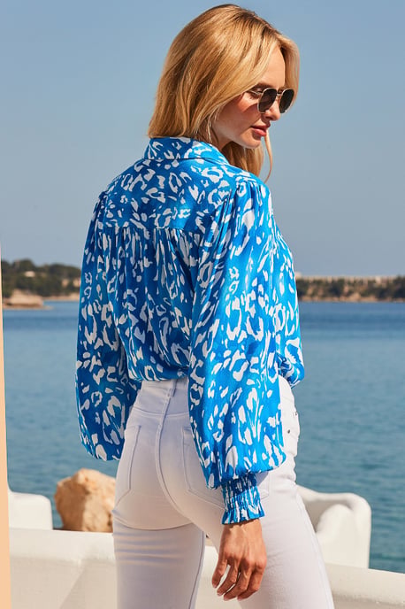 Petite Sky Blue & White Animal Print Shirt - Image 3