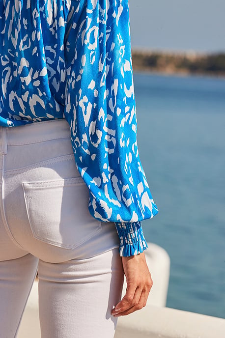 Petite Sky Blue & White Animal Print Shirt - Image 4