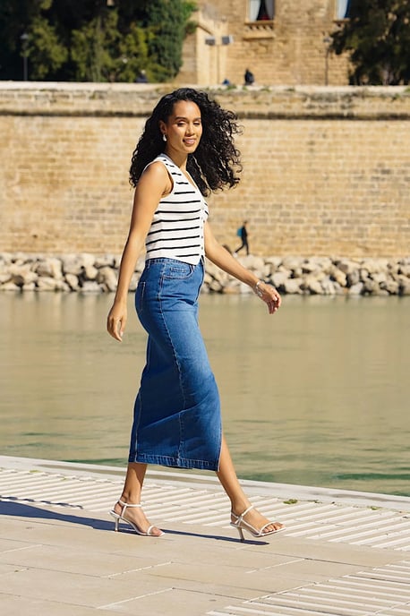 Mid Blue Longline Denim Midi Skirt - Image 5