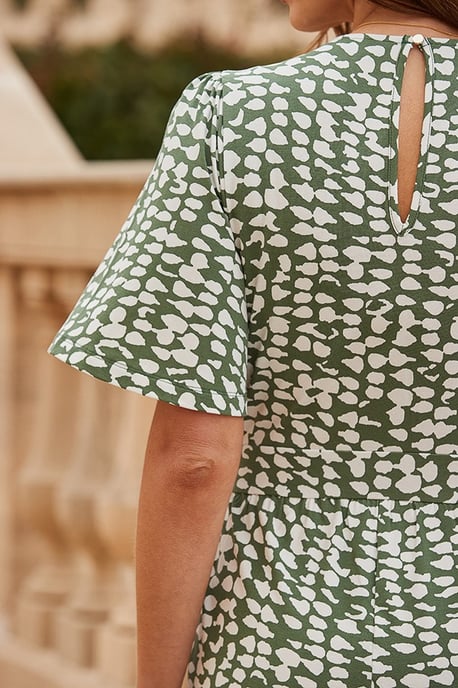 Sage Green & Ivory Geometric Spot Print Belted Jumpsuit - Image 5