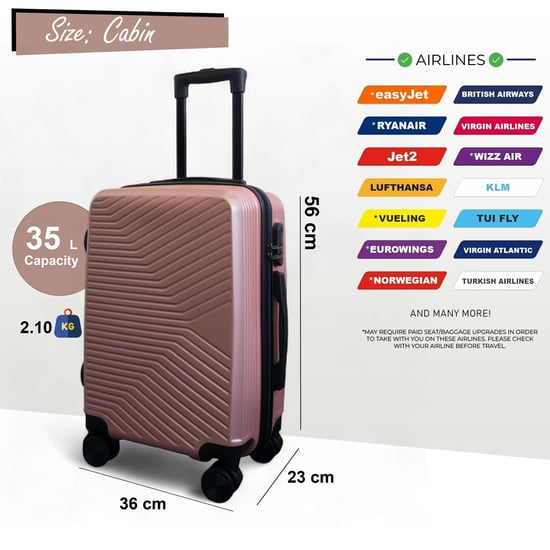 Hard Shell Rose Gold Cabin 48 x 37 x 20 cm Secure Luggage Suitcase Suitable for Easyjet, Ryanair - Image 2