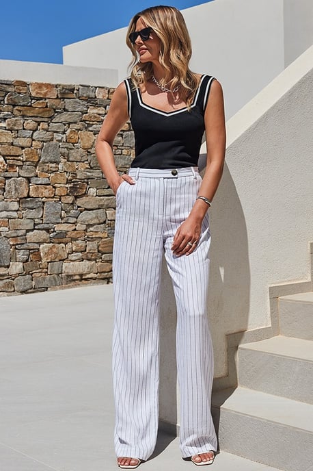 Ivory Pinstripe Wide Leg Trousers - Image 1