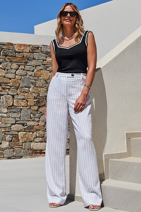 Ivory Pinstripe Wide Leg Trousers - Image 3