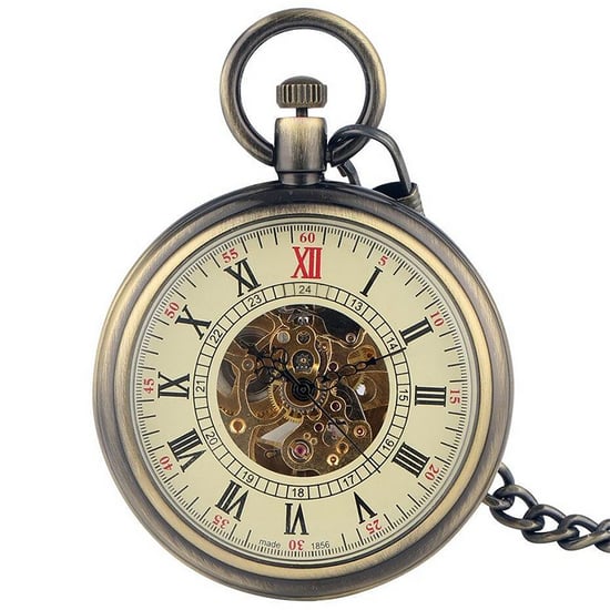 Mechanisch bronzen skelet antiek open zakhorloge - Image 1