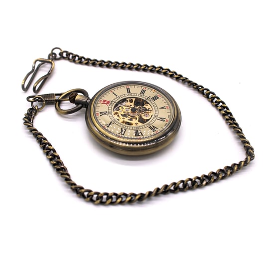 Mechanisch bronzen skelet antiek open zakhorloge - Image 2