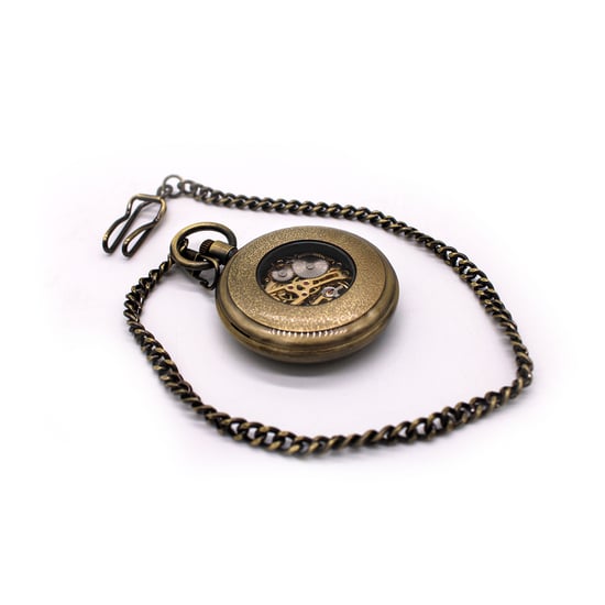 Mechanisch bronzen skelet antiek open zakhorloge - Image 3
