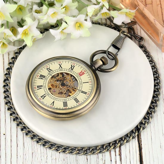 Mechanisch bronzen skelet antiek open zakhorloge - Image 4