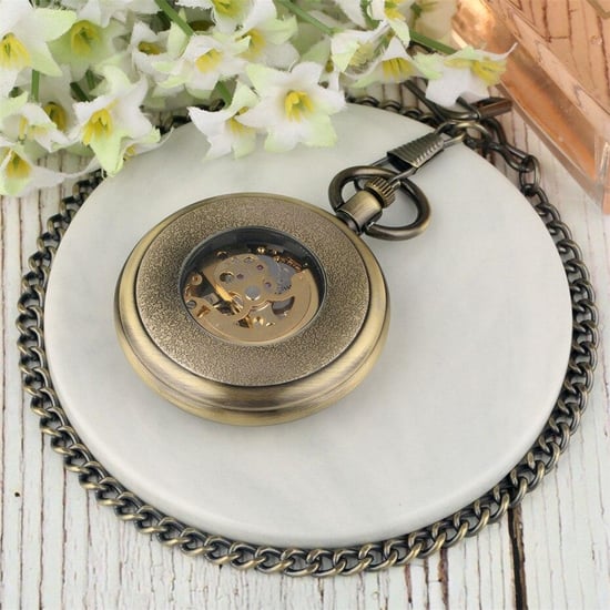 Mechanisch bronzen skelet antiek open zakhorloge - Image 5