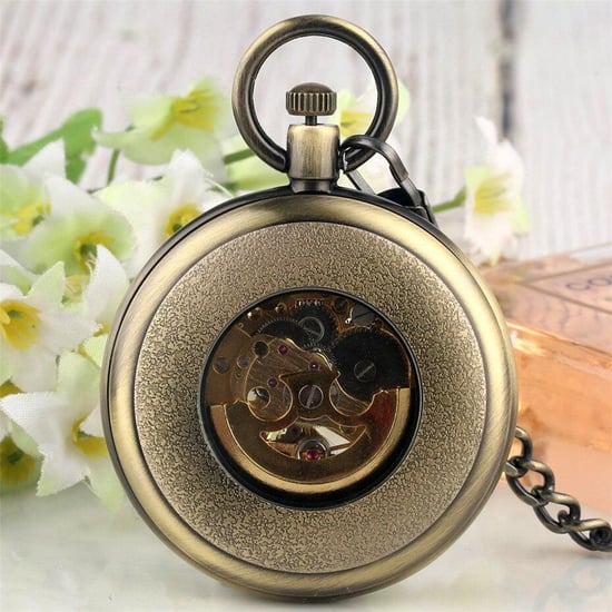 Mechanisch bronzen skelet antiek open zakhorloge - Image 6