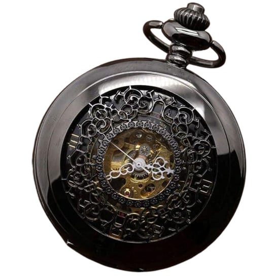 Antiek messing zwart legering skelet half jacht zakhorloge - Image 1