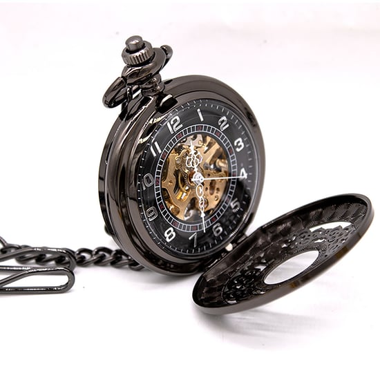 Antiek messing zwart legering skelet half jacht zakhorloge - Image 2