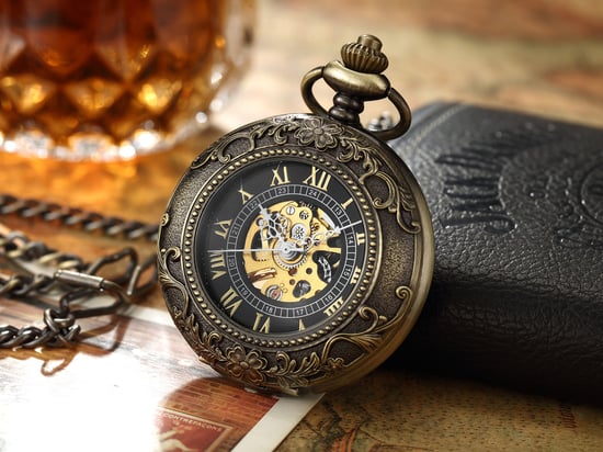 Vintage bronzen mechanisch legering skelet half jacht zakhorloge - Image 3