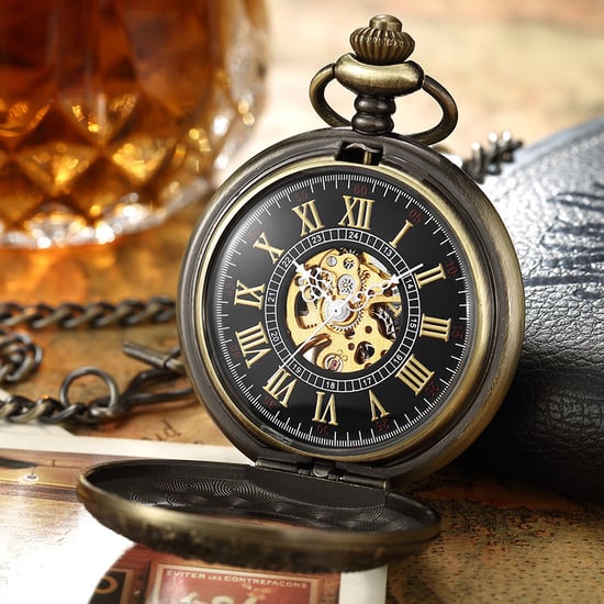 Vintage bronzen mechanisch legering skelet half jacht zakhorloge - Image 4
