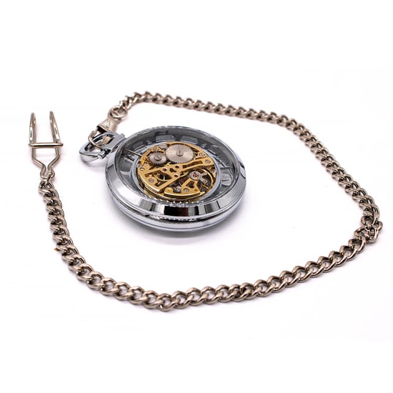 Öppen silverlegering mekanisk skelett silver fickur - Image 3