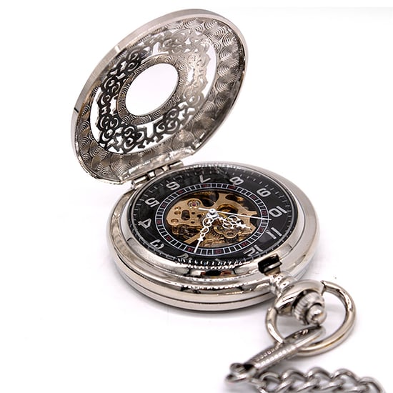 Antiek messing zilverlegering skelet half jacht zakhorloge - Image 2