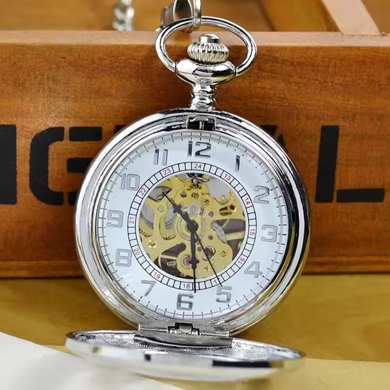 Antiek messing zilverlegering skelet half jacht zakhorloge - Image 3