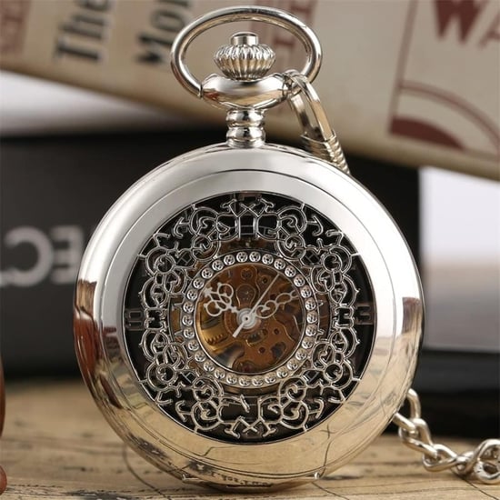 Antiek messing zilverlegering skelet half jacht zakhorloge - Image 4