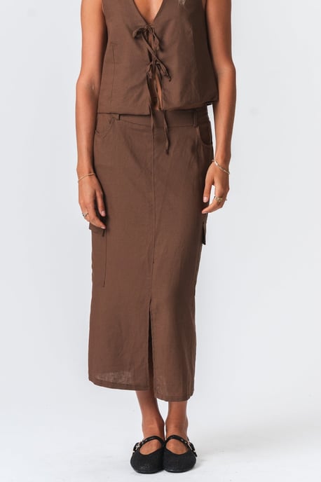 Linen Skirt - Brown - Image 1