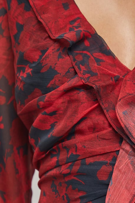 Chiffon Ruffle Gathered Bodice Midi Dress - Image 5