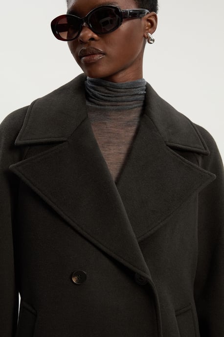 Tailored Brushed Wool Double Breasted Short Pea Coat - Image 3