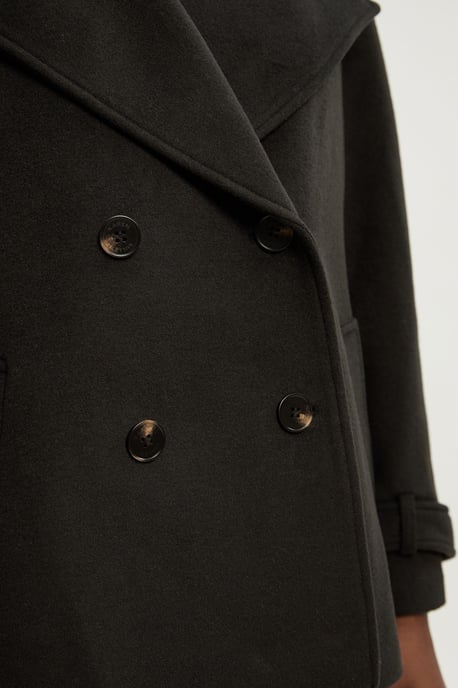 Tailored Brushed Wool Double Breasted Short Pea Coat - Image 4
