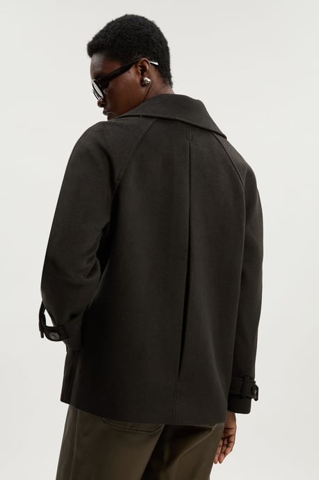 Tailored Brushed Wool Double Breasted Short Pea Coat - Image 5