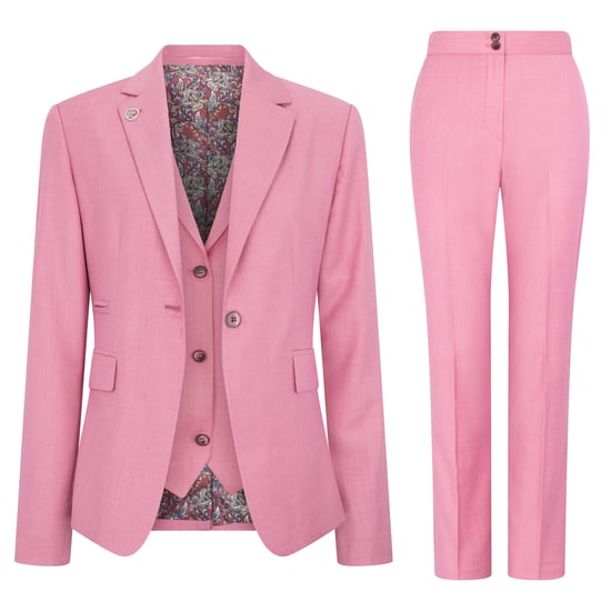 Women's 3 Piece Tailored Fit Plain Pink Formal Office Suit - Image 1