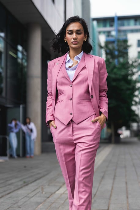 Women's 3 Piece Tailored Fit Plain Pink Formal Office Suit - Image 2