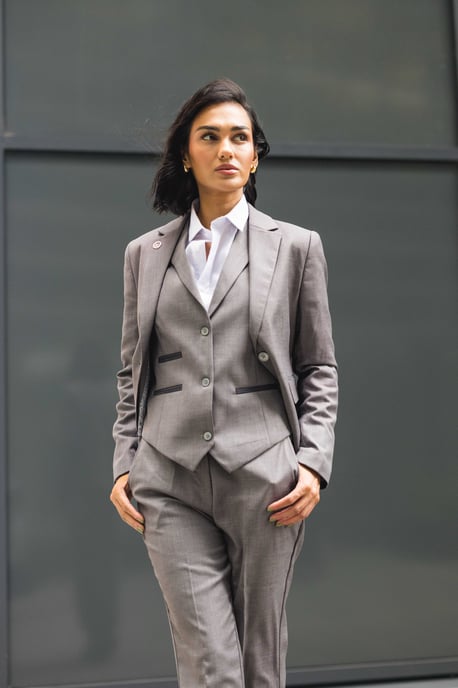 Women's 3 Piece Tailored Fit Plain Grey Formal Office Suit - Image 2
