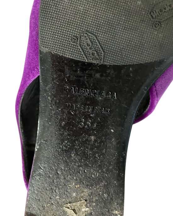 Balenciaga BB Knife Slingback Flats in Purple Velvet - Image 6
