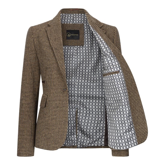 Dames getailleerde bruine pied-de-poule wolmix tweed blazer - Image 4