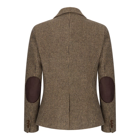Dames getailleerde bruine pied-de-poule wolmix tweed blazer - Image 6