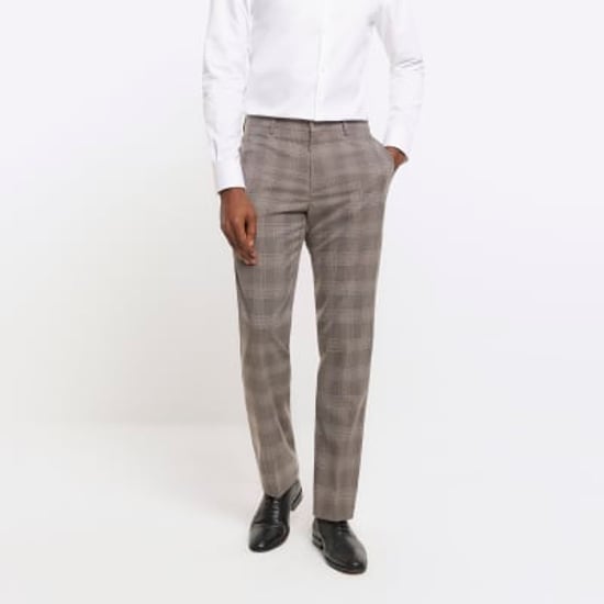 River Island Mens Suit Trousers Grey Slim Fit Check - Image 1