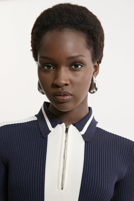 Rib Knit Polo Zip Up Midi Dress - Image 2