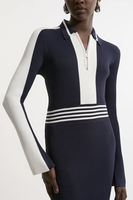 Rib Knit Polo Zip Up Midi Dress - Image 3
