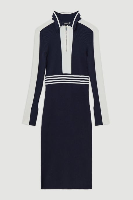Rib Knit Polo Zip Up Midi Dress - Image 4