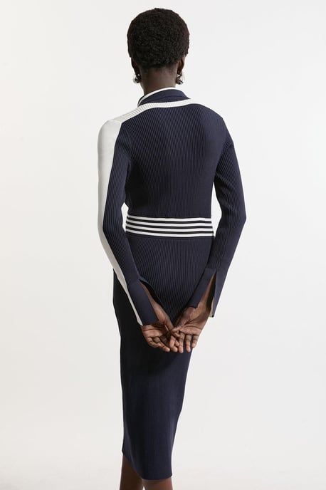 Rib Knit Polo Zip Up Midi Dress - Image 5